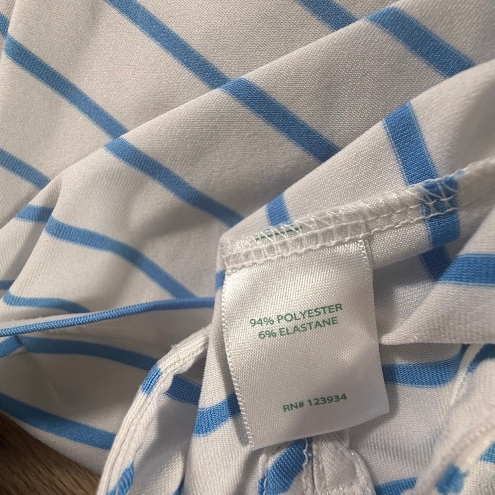 Southern Tide Club Mens Large Blue White Striped Performance Polo Shirt Golf - Picture 8 of 16